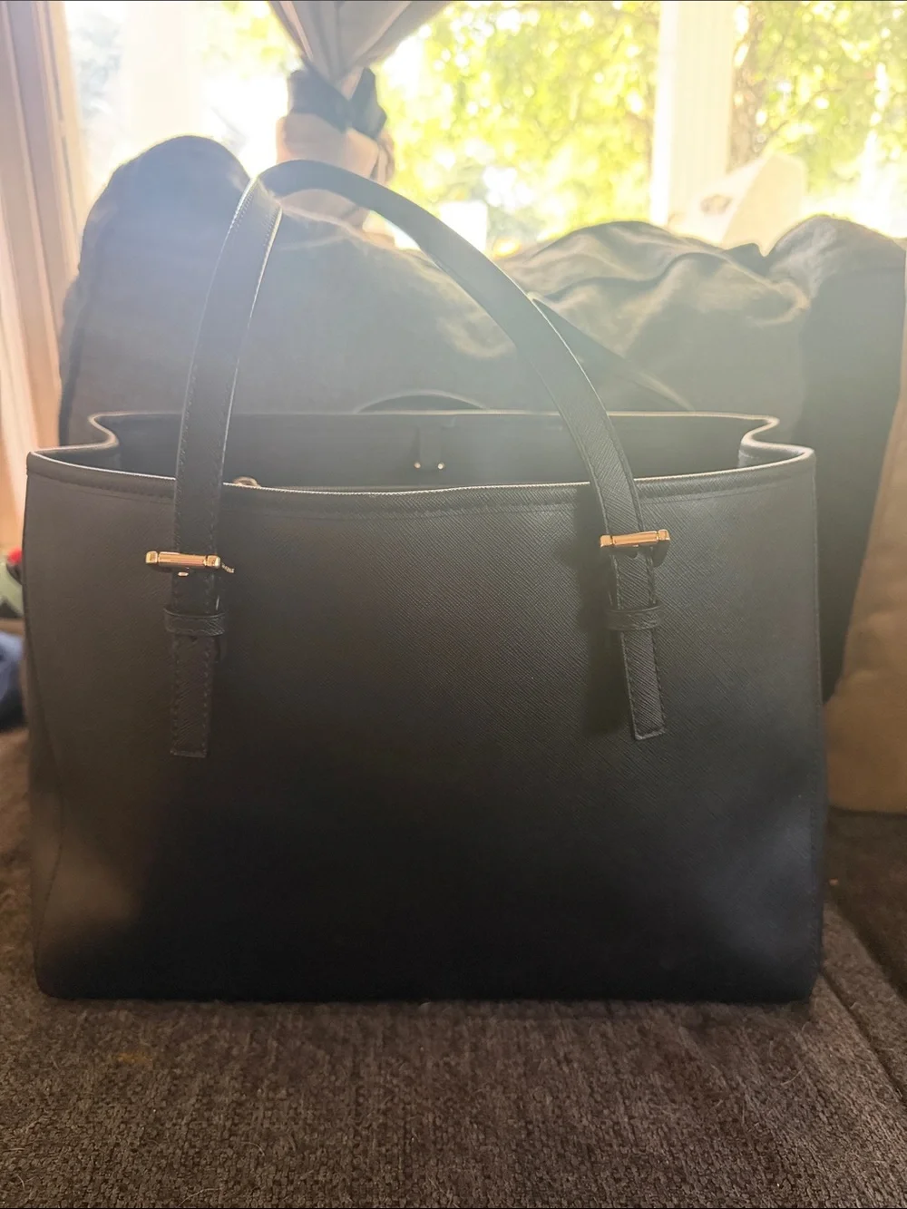 Michael Kors Black Saffiano Leather Laptop Tote with Gold Hardware